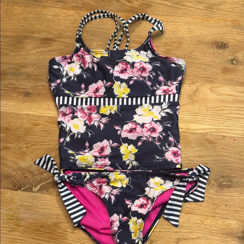DKNY Pink and Yellow Floral Bikini Swim Set